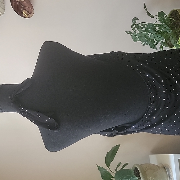 Deb Asymmetrical Hem Black Dress Women's 2X Halter Tiered Midi Dress - Picture 7 of 7